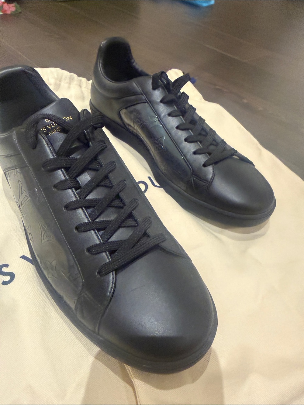Louis Vuitton Men’s Black Embossed Leather Low-Top Sneakers